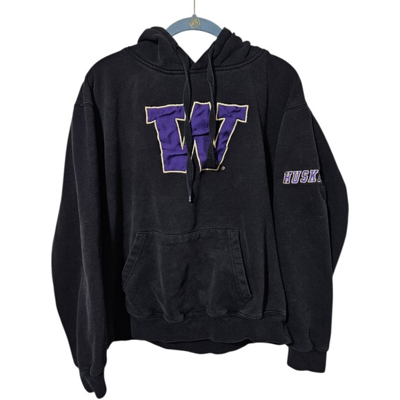 Washington Huskies Hoodie Mens Large Sweater Black Purple Vintage Sweatshirt - Picture 3 of 10